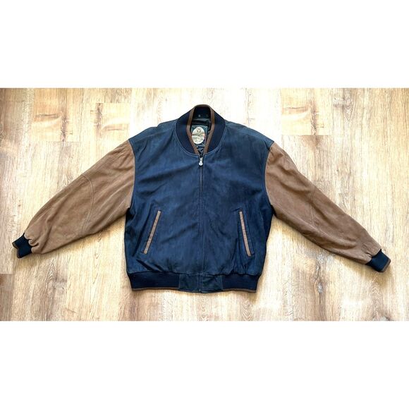 Members Only Blue Brown Leather Suede Full Zip Jacket Coat  Mens Size 2XL - Picture 3 of 11